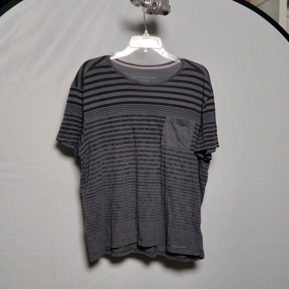Calvin Klein Grey and Black Striped Tee